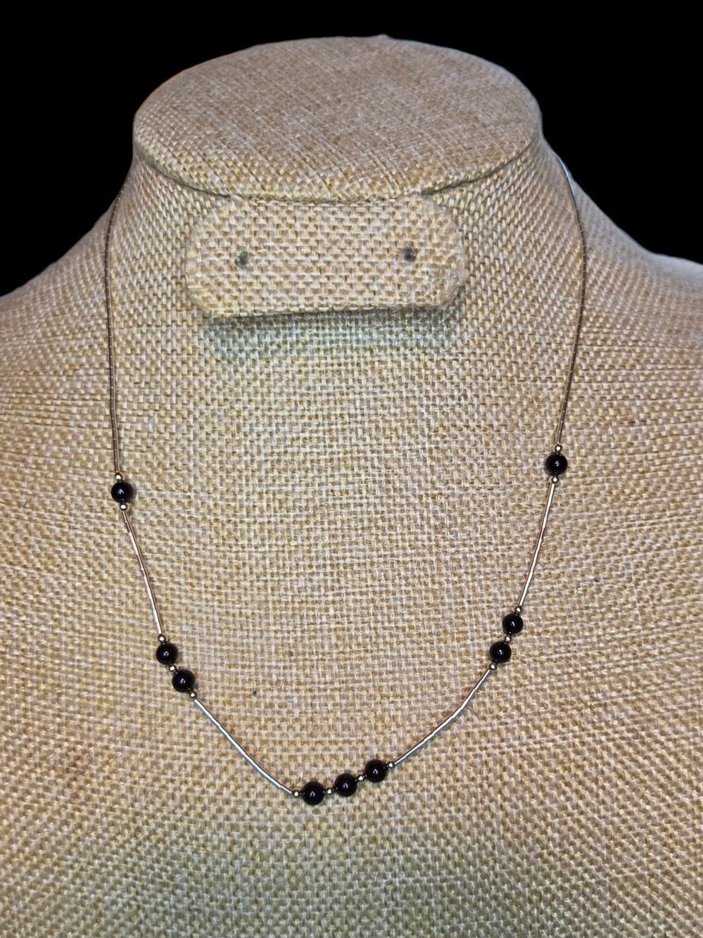 Sterling Silver Liquid Chain Black Onyx Station Necklace